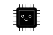 Smiling processor glyph icon