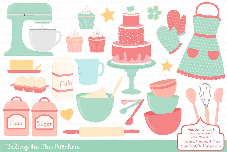 Mint & Coral Baking Clipart