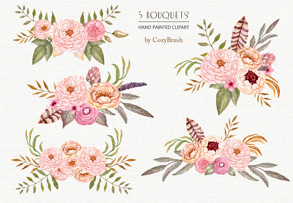 Hand painted watercolor flowers art in Illustrations - product preview 1