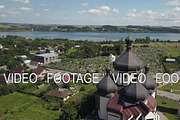 Aerial church city Burshtyn, Ukraine