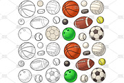 Set sport balls icons. Engraving