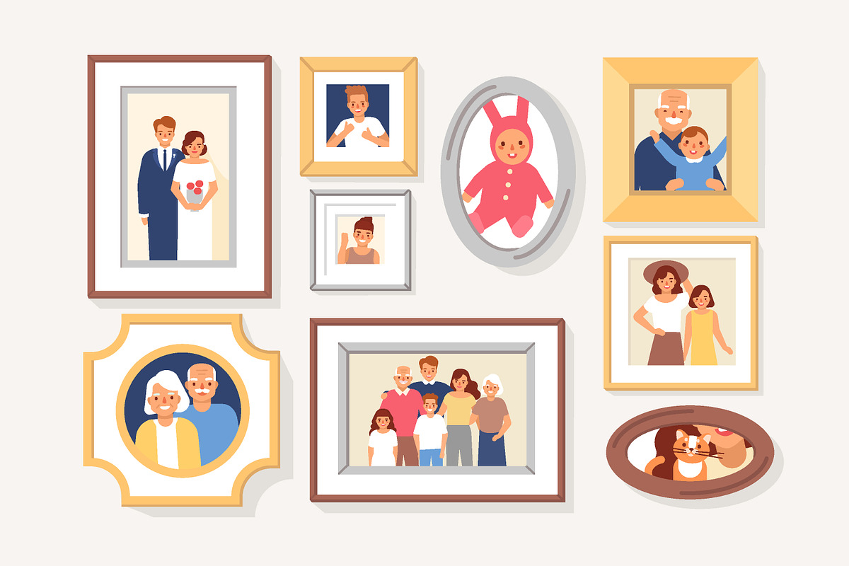 Family portraits in photo frames in Illustrations - product preview 8