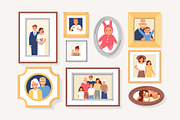 Family portraits in photo frames