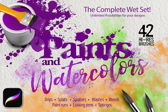 42 Paint & Watercolor Brushes in Add-Ons - product preview 4