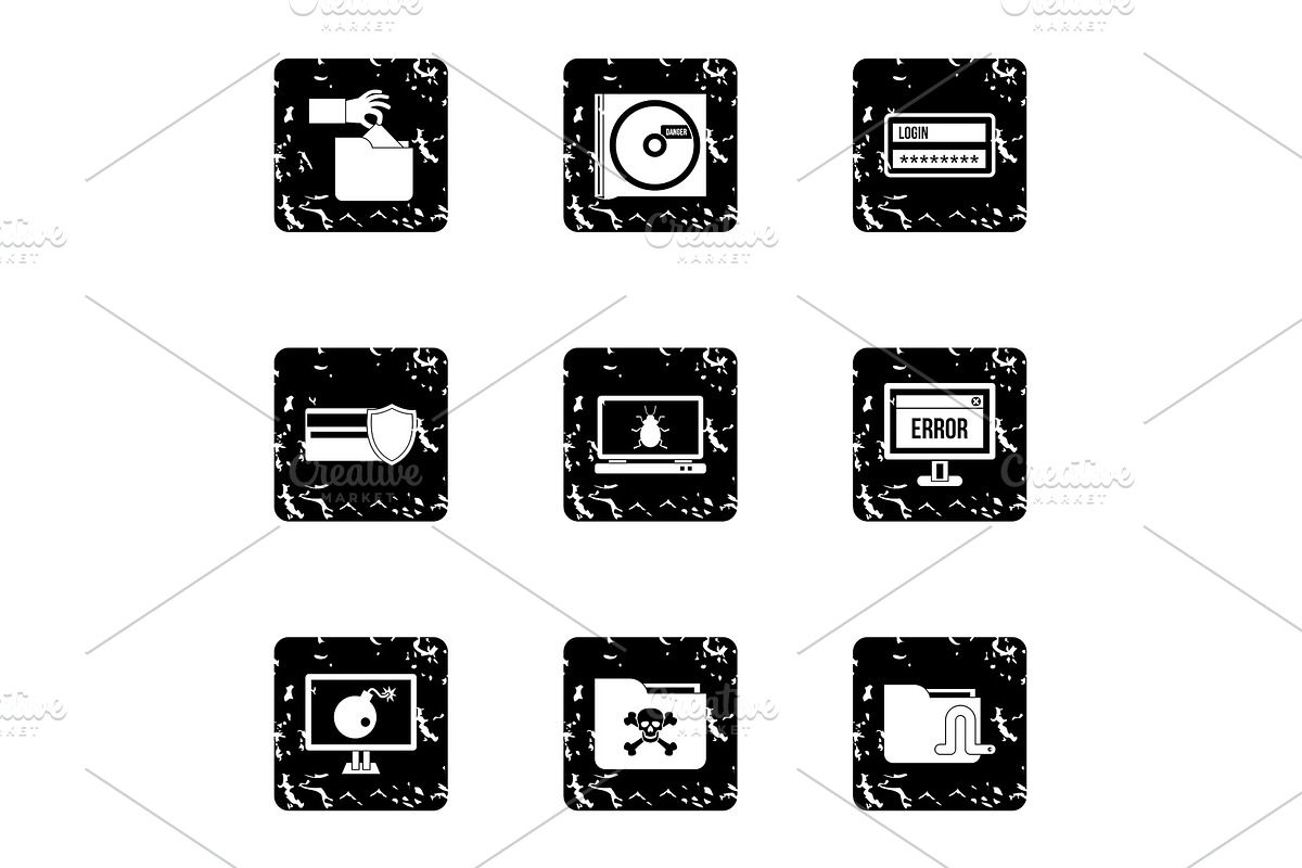 Ddos attack icons set, grunge style in Objects - product preview 8