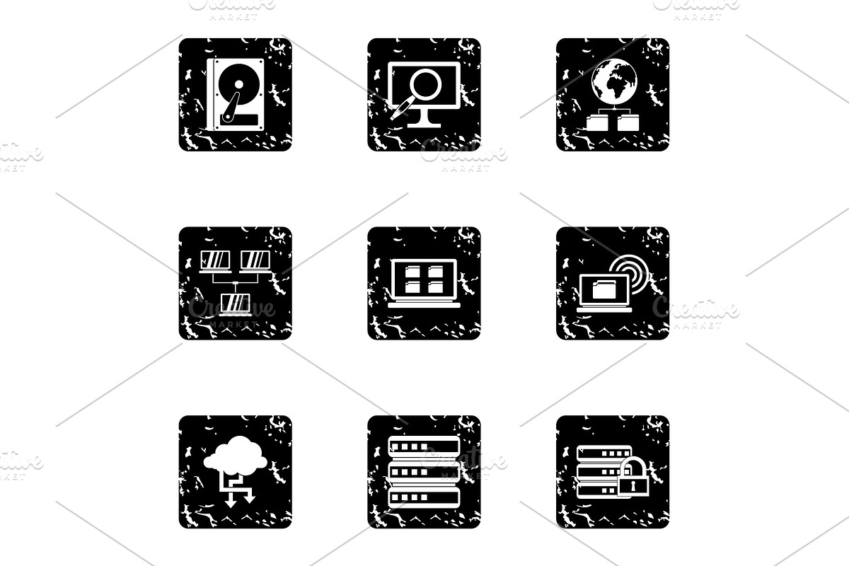 Data icons set, grunge style in Objects - product preview 8
