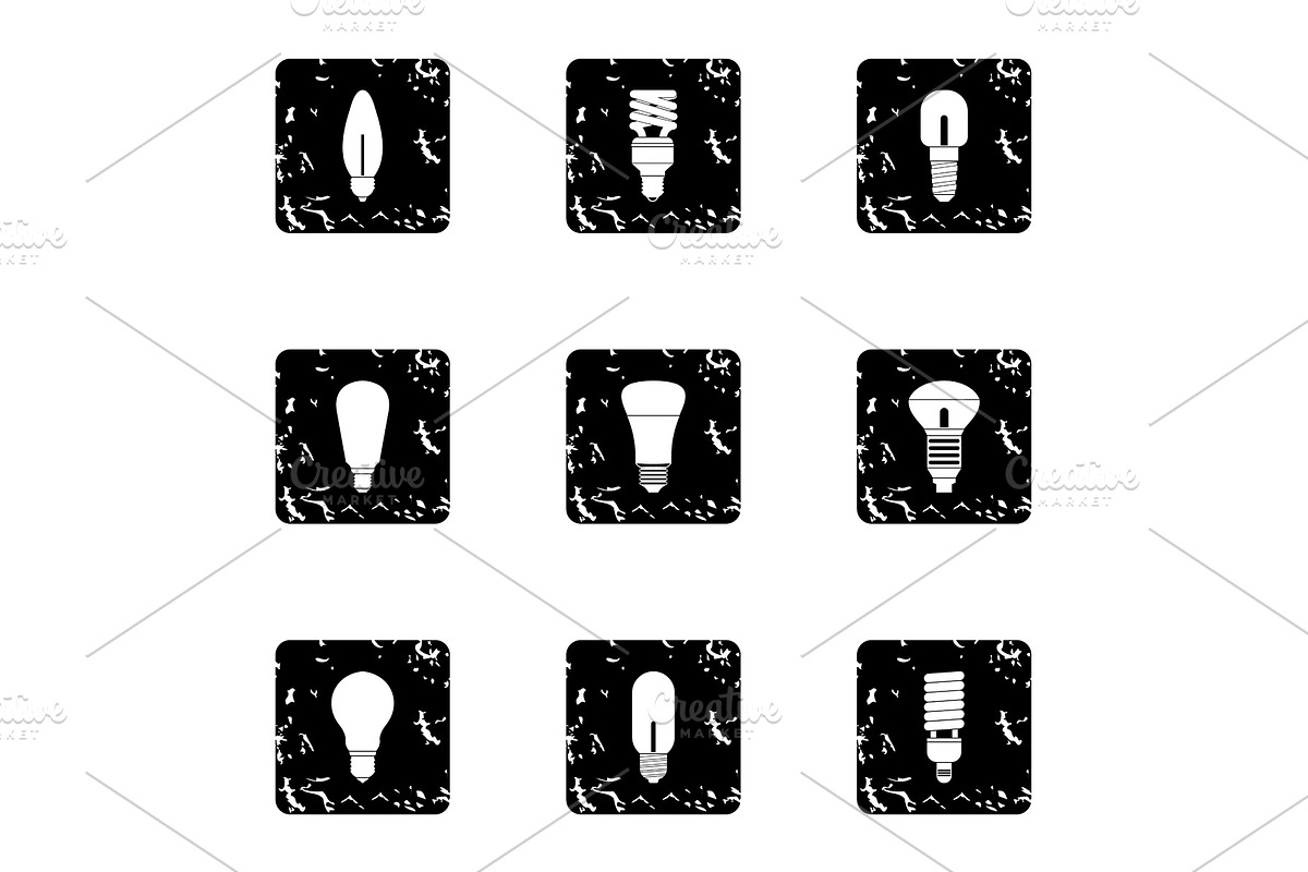 Types of lamps icons set, grunge in Objects - product preview 8