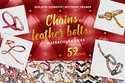 Chains, leather belts Watercolor png