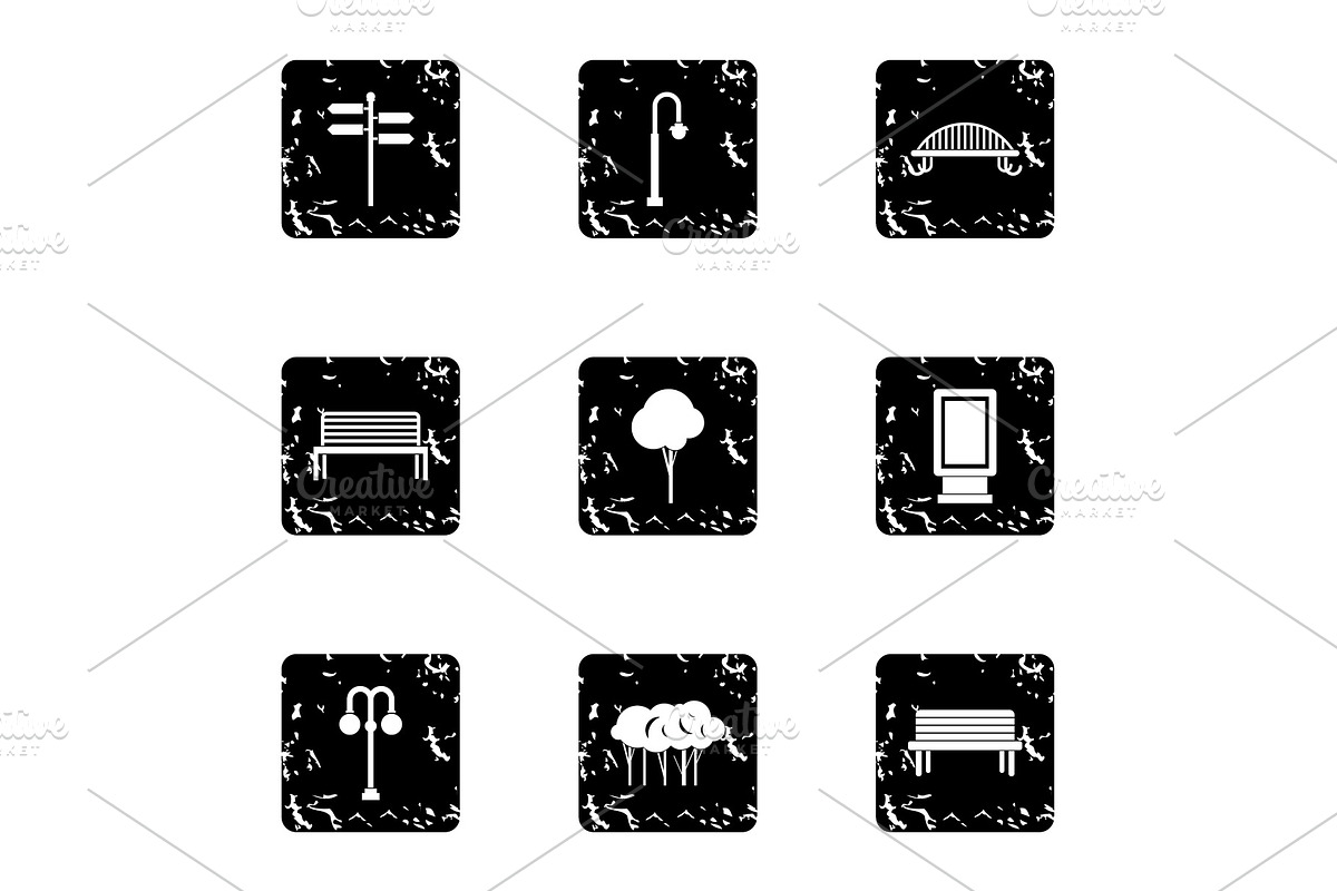 Park things icons set, grunge style in Illustrations - product preview 8