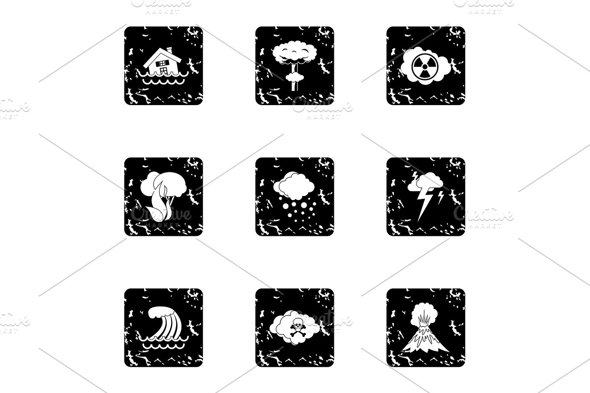 Natural cataclysm icons set, grunge in Objects - product preview 8