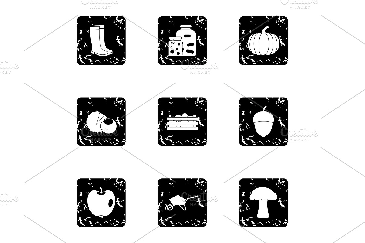 Autumn weather icons set, grunge in Objects - product preview 8