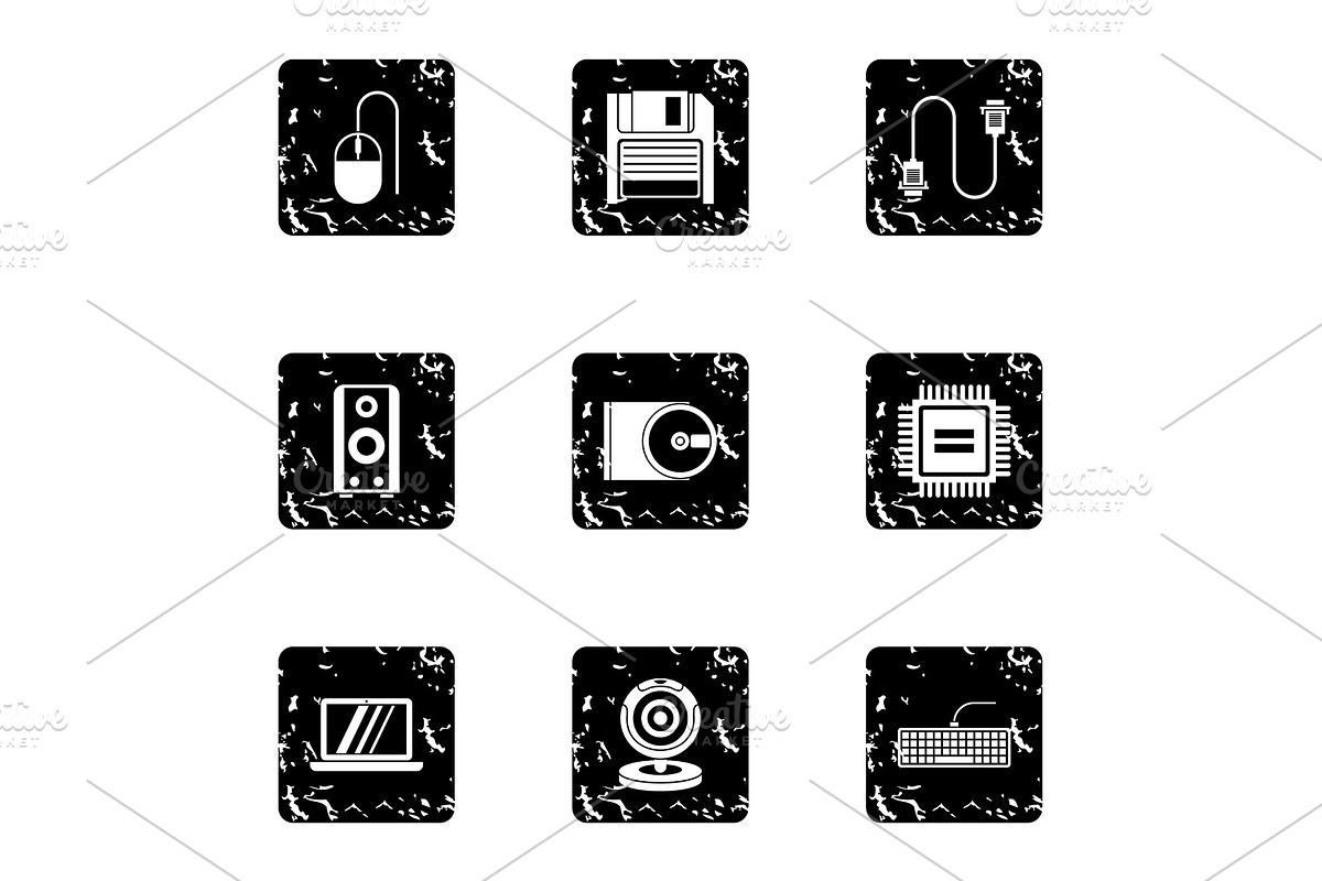 Computer icons set, grunge style in Objects - product preview 8