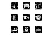 Computer icons set, grunge style