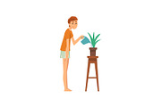 Young Man Watering Houseplant, Guy