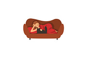 Girl Lying on Couch Under Blanket