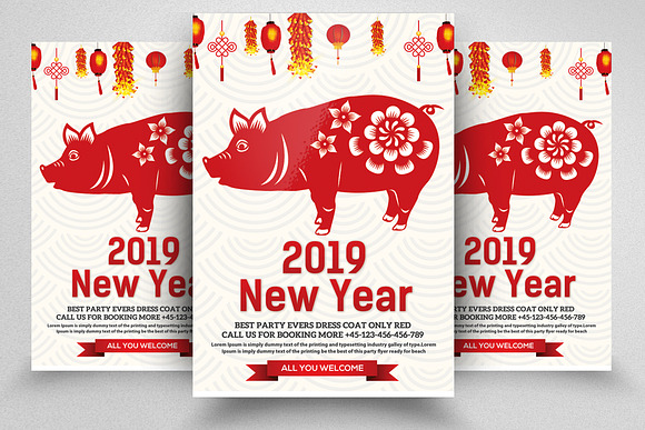 Chinese Happy New Year 2019 Bundle in Flyer Templates - product preview 1