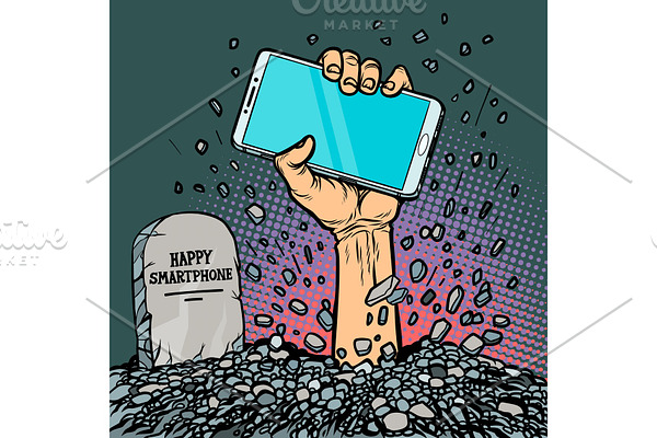 happy smartphone. zombie hand from