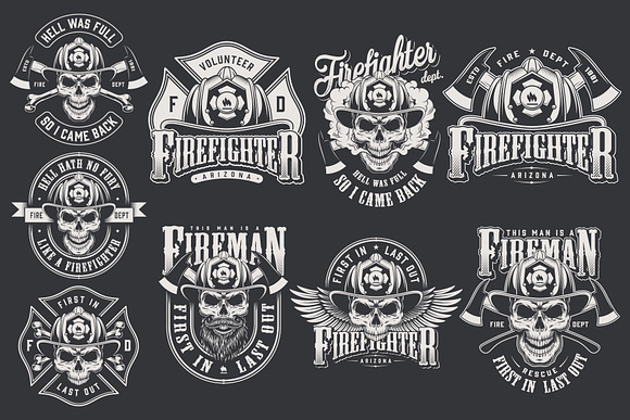 Vintage Firefighter Designs Set in Vintage Icons - product preview 1