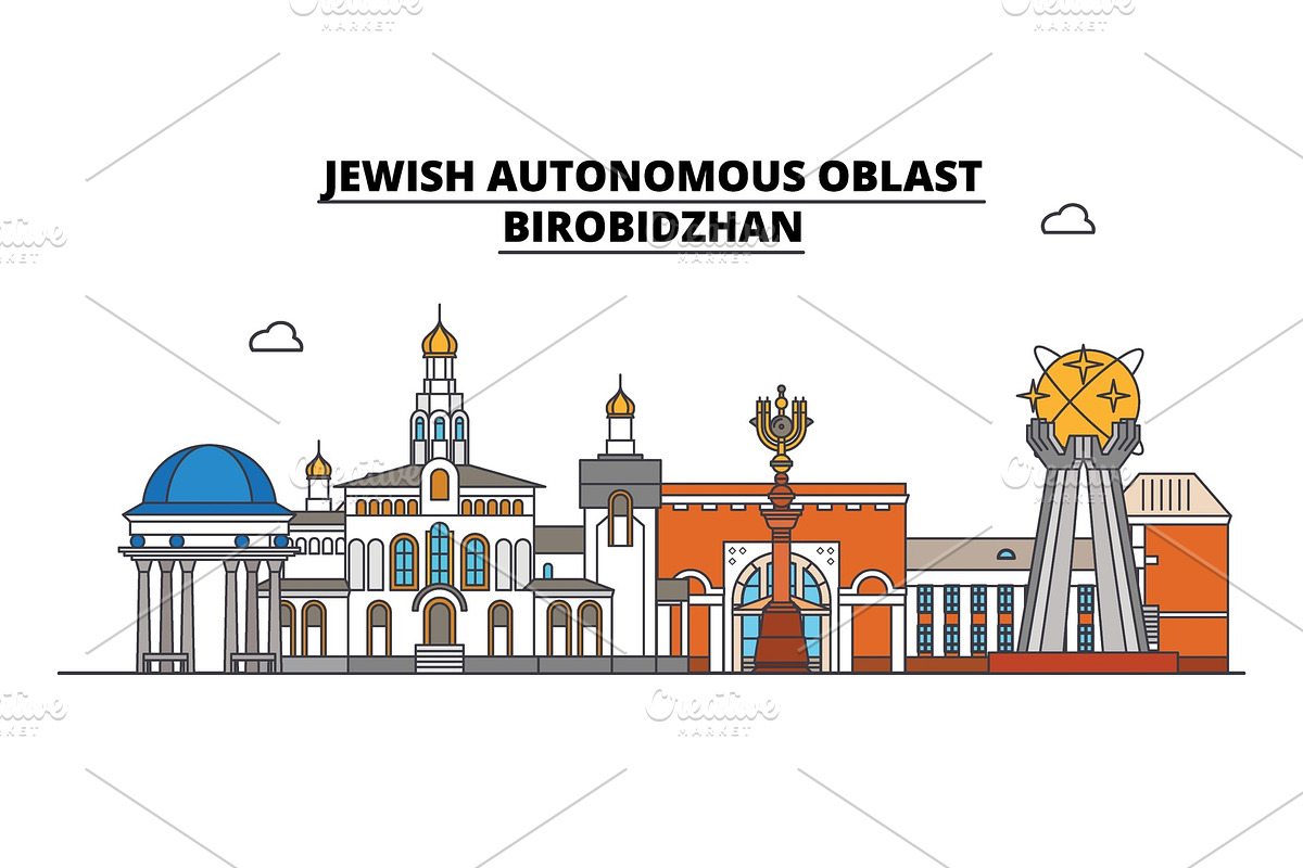 Russia, Birobidzhan . City skyline in Illustrations - product preview 8