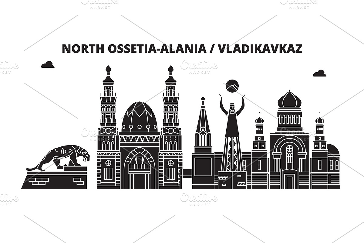 Russia, Vladikavkaz. City skyline in Illustrations - product preview 8