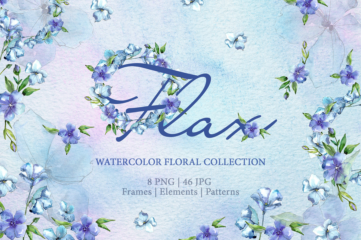 Flax Blue Watercolor png  in Illustrations - product preview 8