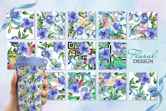 Flax Blue Watercolor png  in Illustrations - product preview 4