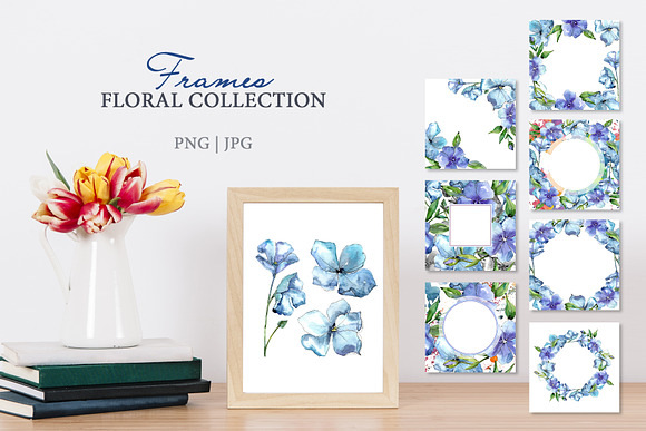 Flax Blue Watercolor png  in Illustrations - product preview 5