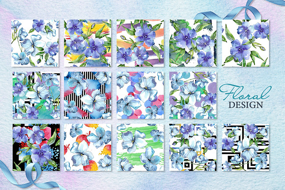 Flax Blue Watercolor png  in Illustrations - product preview 6