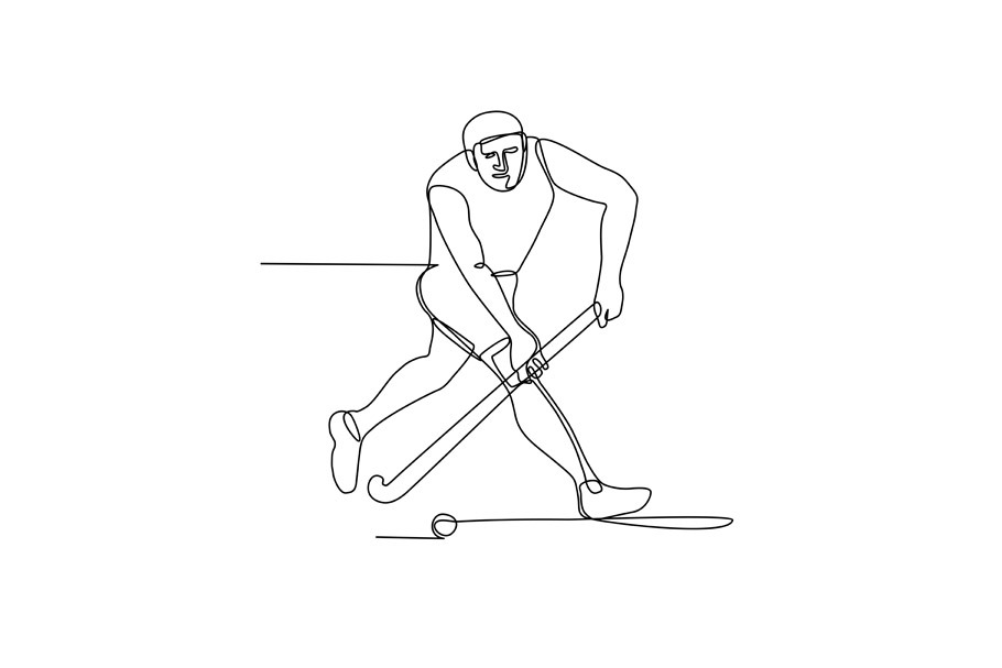 Field Hockey Player Continuous Line