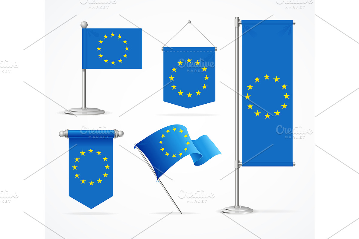 Europe Flag Banner Set. Vector in Objects - product preview 8