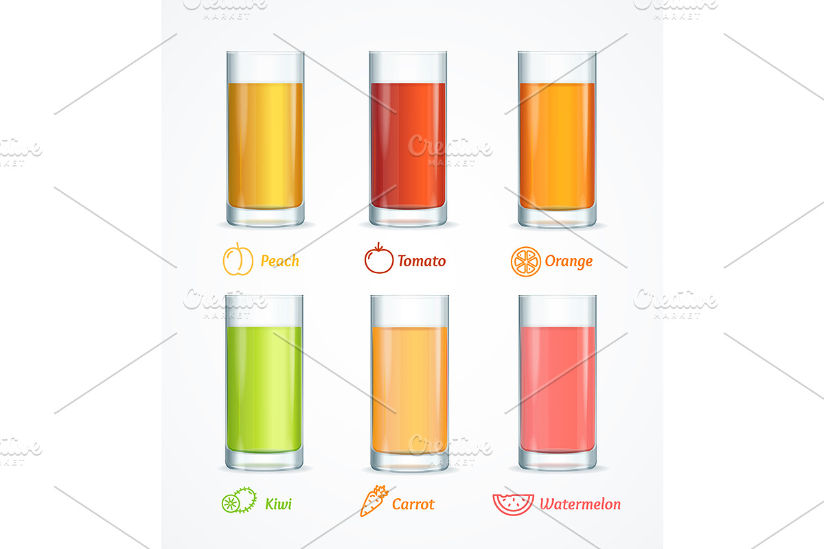 Different Juice Glass Set. Vector in Objects - product preview 8
