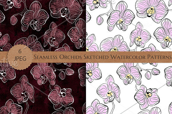 SALE Seamless Sketched Orchids in Patterns - product preview 1