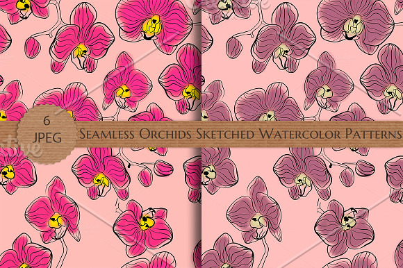 SALE Seamless Sketched Orchids in Patterns - product preview 2