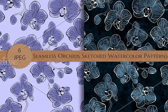 SALE Seamless Sketched Orchids in Patterns - product preview 3
