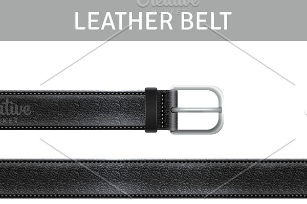 Black leather belt realistic set