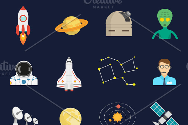 Space universe symbols icons set