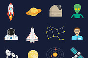 Space universe symbols icons set
