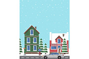 Winter View, Buildings Poster Vector