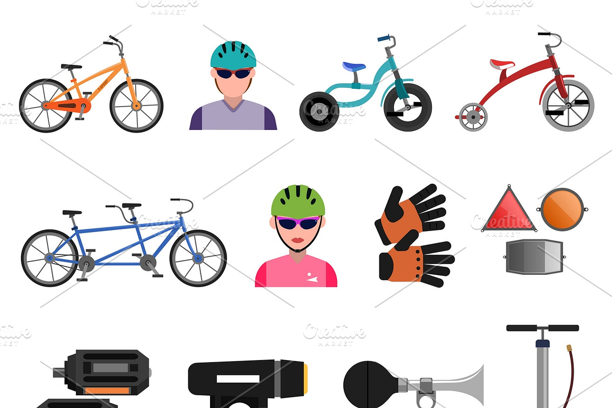 Bicycle sport icons flat set in Icons - product preview 8