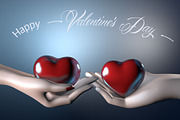 3d man and woman hands holding heart