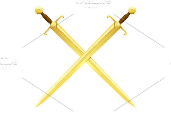 Two Crossed Swords of Gold on White