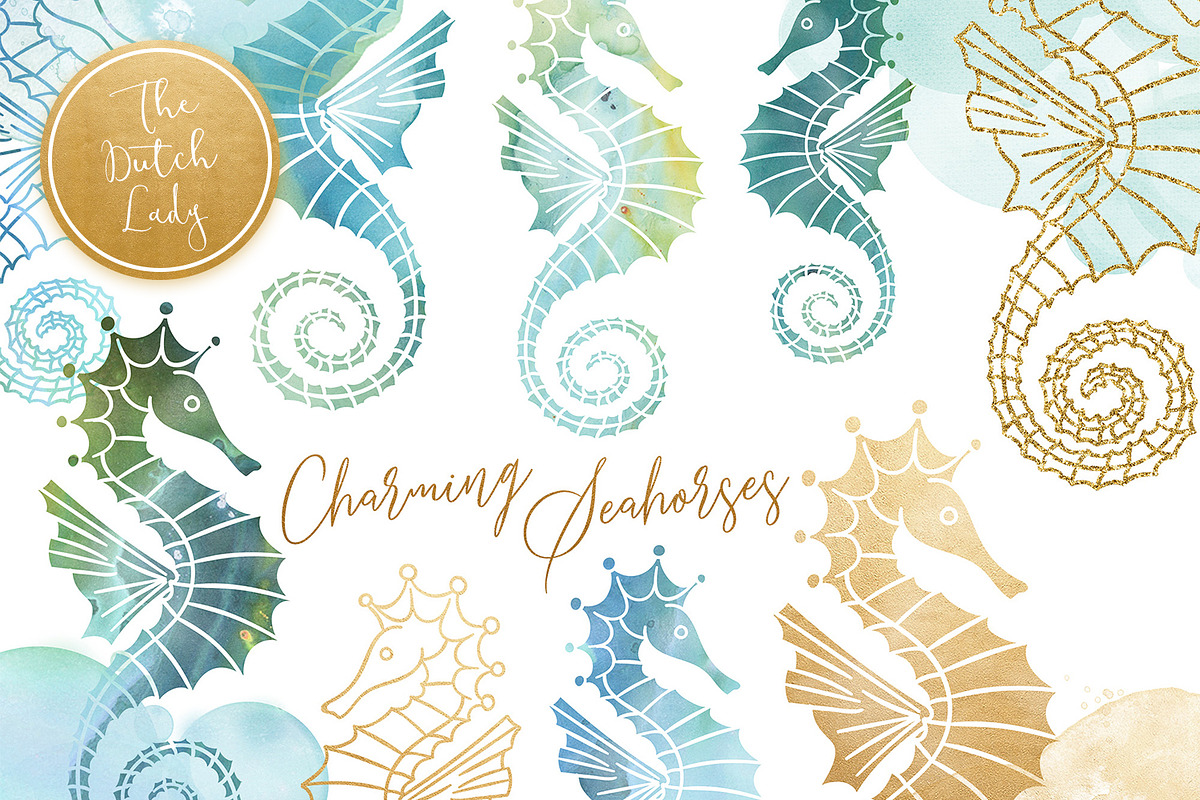 Seahorse Clipart Set in Illustrations - product preview 8