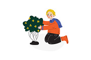Teen Boy Planting Flowering Plant