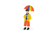 Boy Walking with Colorful Umbrella