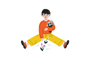 Boy Picking Flowers, Kids Spring or