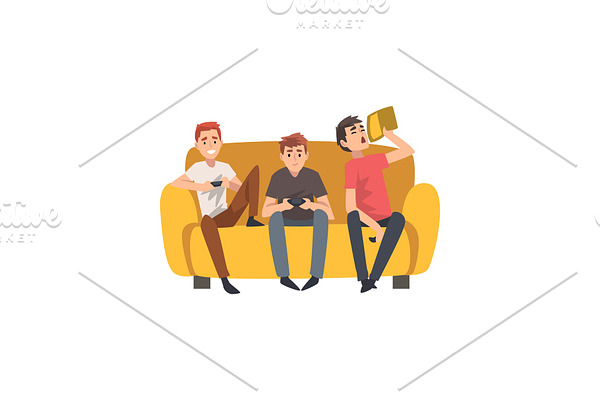 Men Sitting on Sofa And Playing