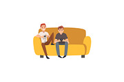 Men Sitting on Sofa And Playing