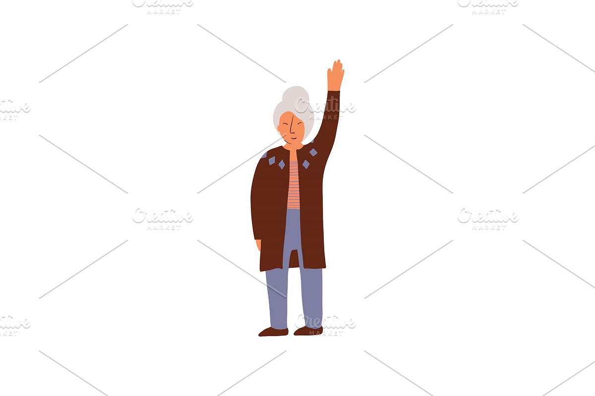 Elderly Woman Standing and Holding in Illustrations - product preview 8