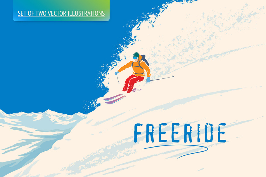 Skier is heading down the mountan in Illustrations - product preview 8