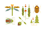 Collection of insects and trees